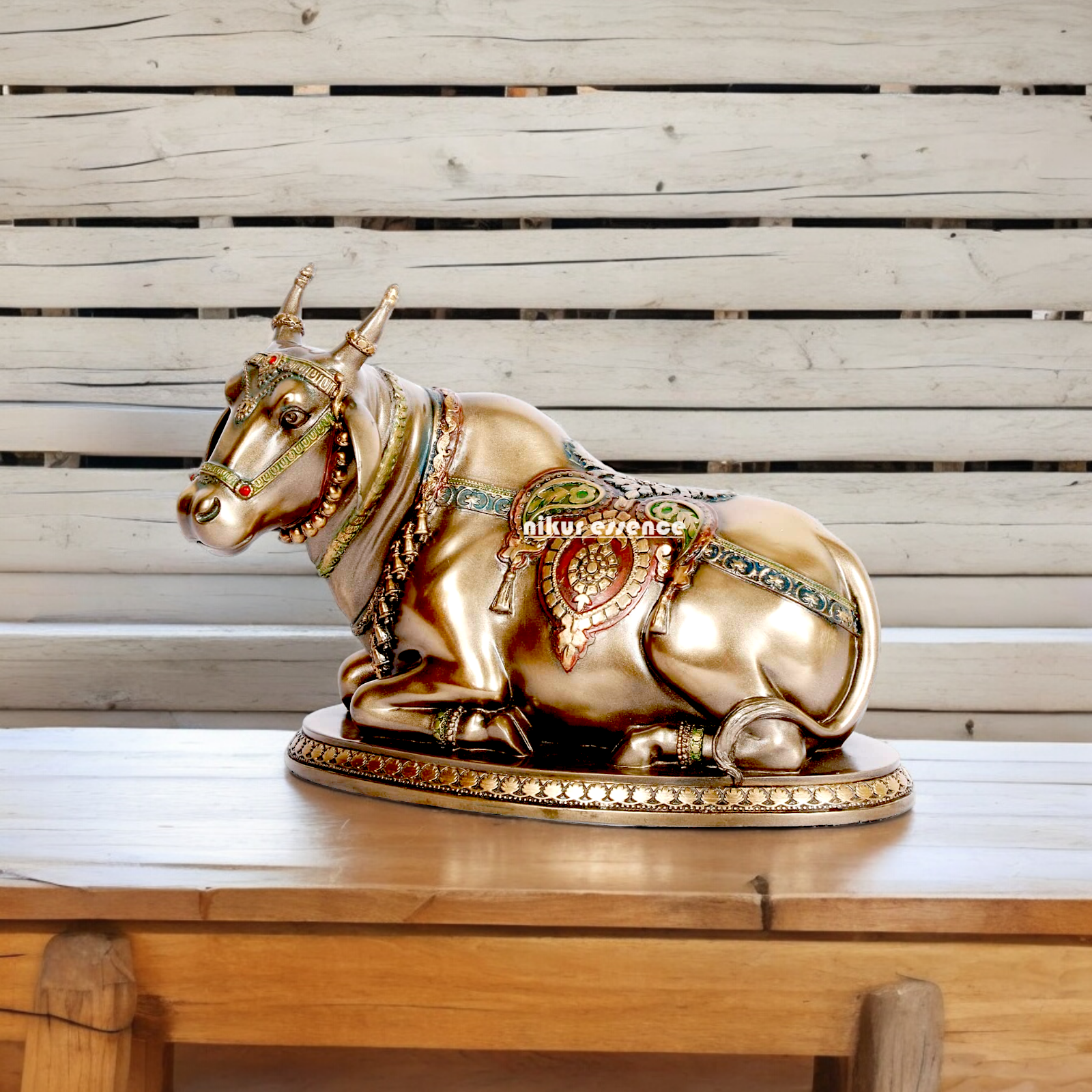 Bronze Shiv Nandi cow idol- 6.5 inches Nikuressence