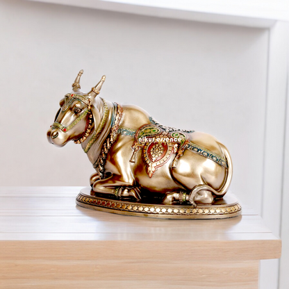 Bronze Shiv Nandi cow idol- 6.5 inches Nikuressence