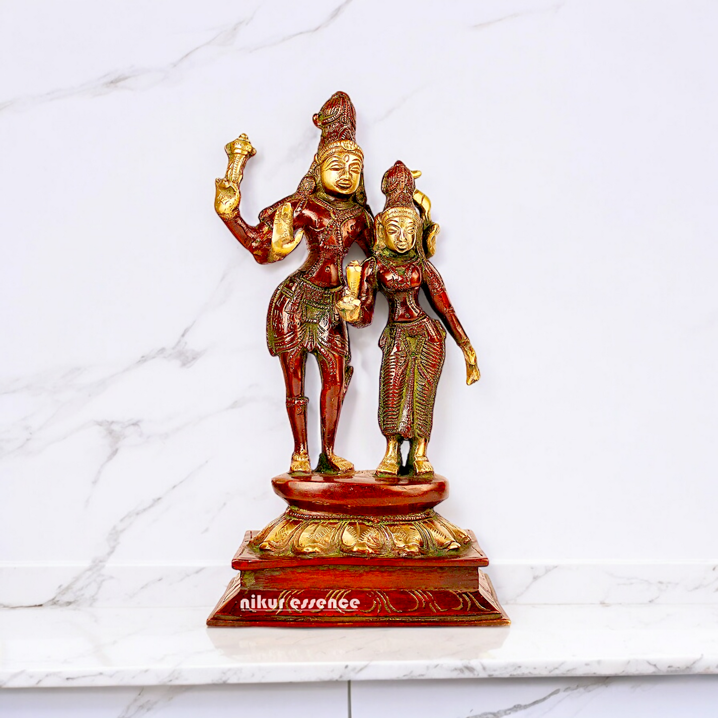 Online Shiva Parvati brass idol - 9 inches Nikuressence