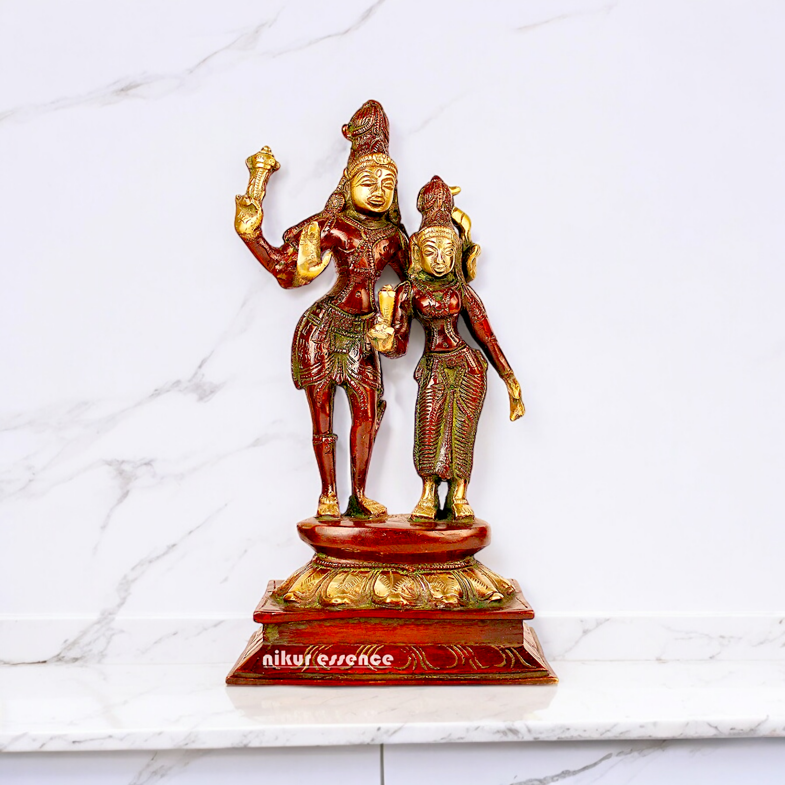 Online Shiva Parvati brass idol - 9 inches Nikuressence