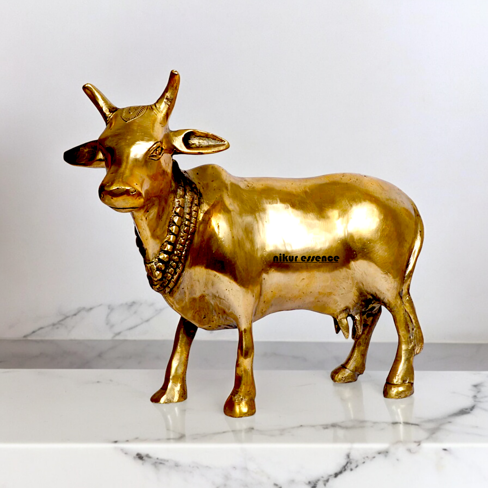 Solid Brass Nandi cow idol - 11.5 inches Nikuressence