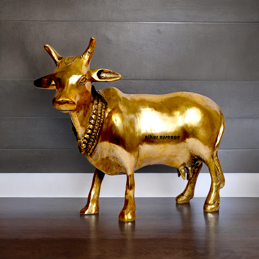 Solid Brass Nandi cow idol - 11.5 inches Nikuressence