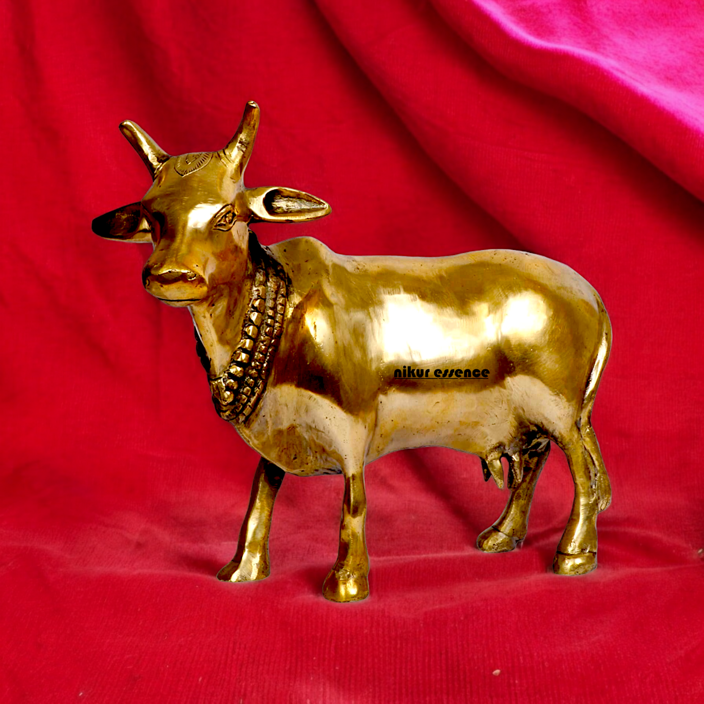 Solid Brass Nandi cow idol - 11.5 inches Nikuressence