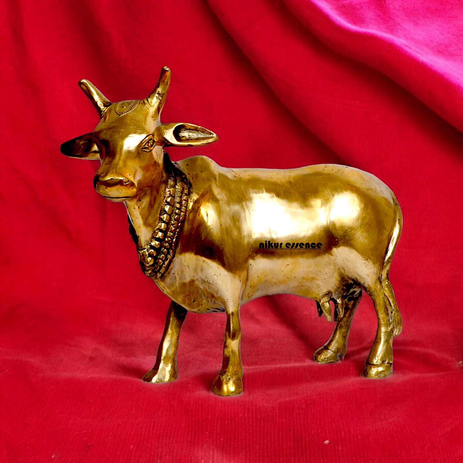 Solid Brass Nandi cow idol - 11.5 inches Nikuressence
