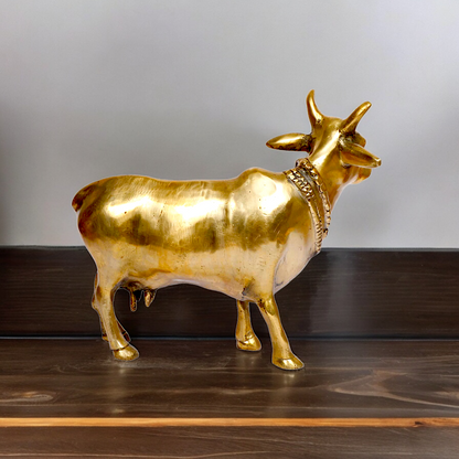 Solid Brass Nandi cow idol - 11.5 inches Nikuressence