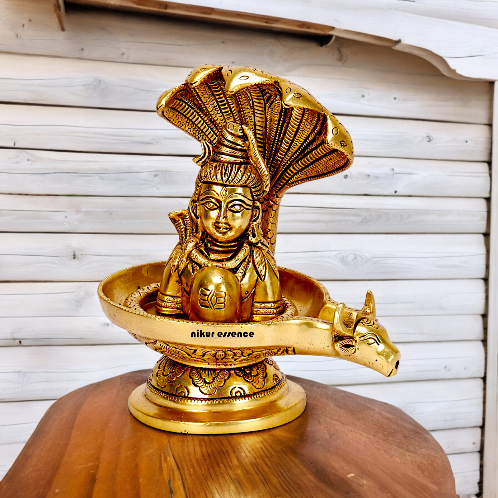 Buy Shivling Shiva with Sheshnag and Nandi Solid Brass idol - 7.25 inches Nikuressence