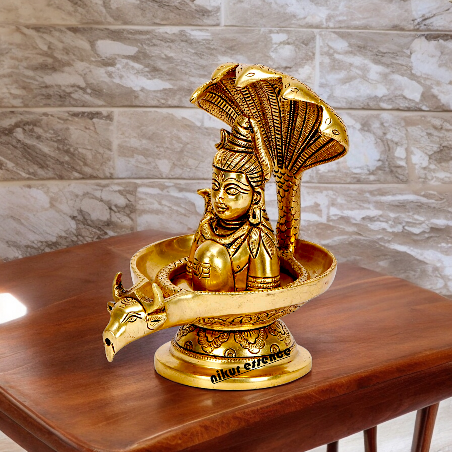 Buy Shivling Shiva with Sheshnag and Nandi Solid Brass idol - 7.25 inches Nikuressence