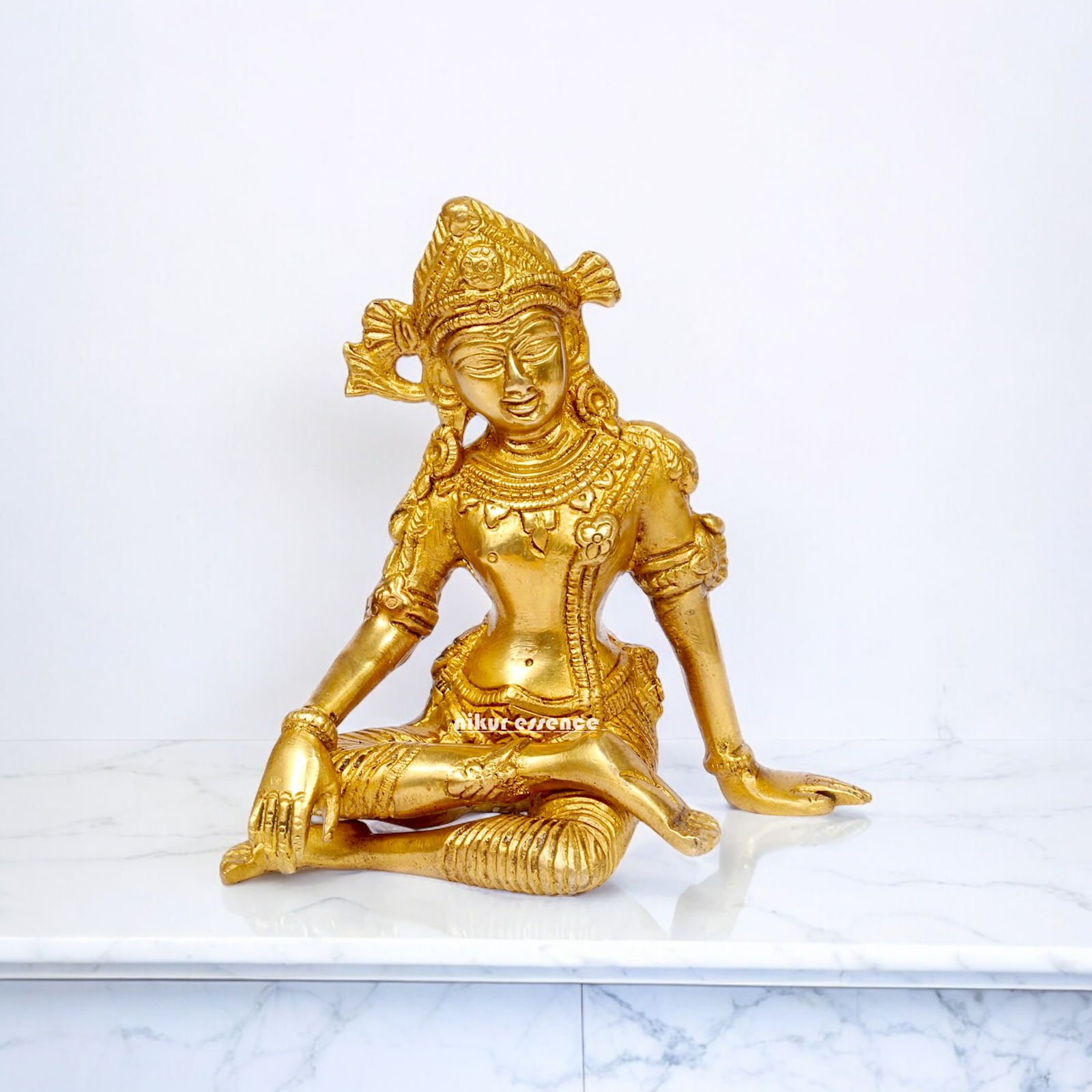 Solid Brass Indra Dev Sitting idol - 5.75 inches Nikuressence