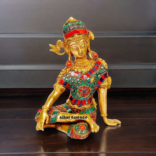 Lord Indra Dev Brass with Stone Work Idol - 9.5 inches Nikuressence