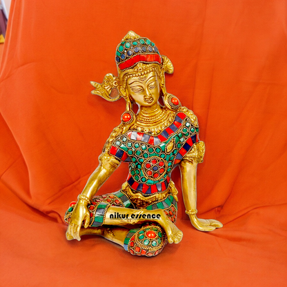 Lord Indra Dev Brass with Stone Work Idol - 9.5 inches Nikuressence