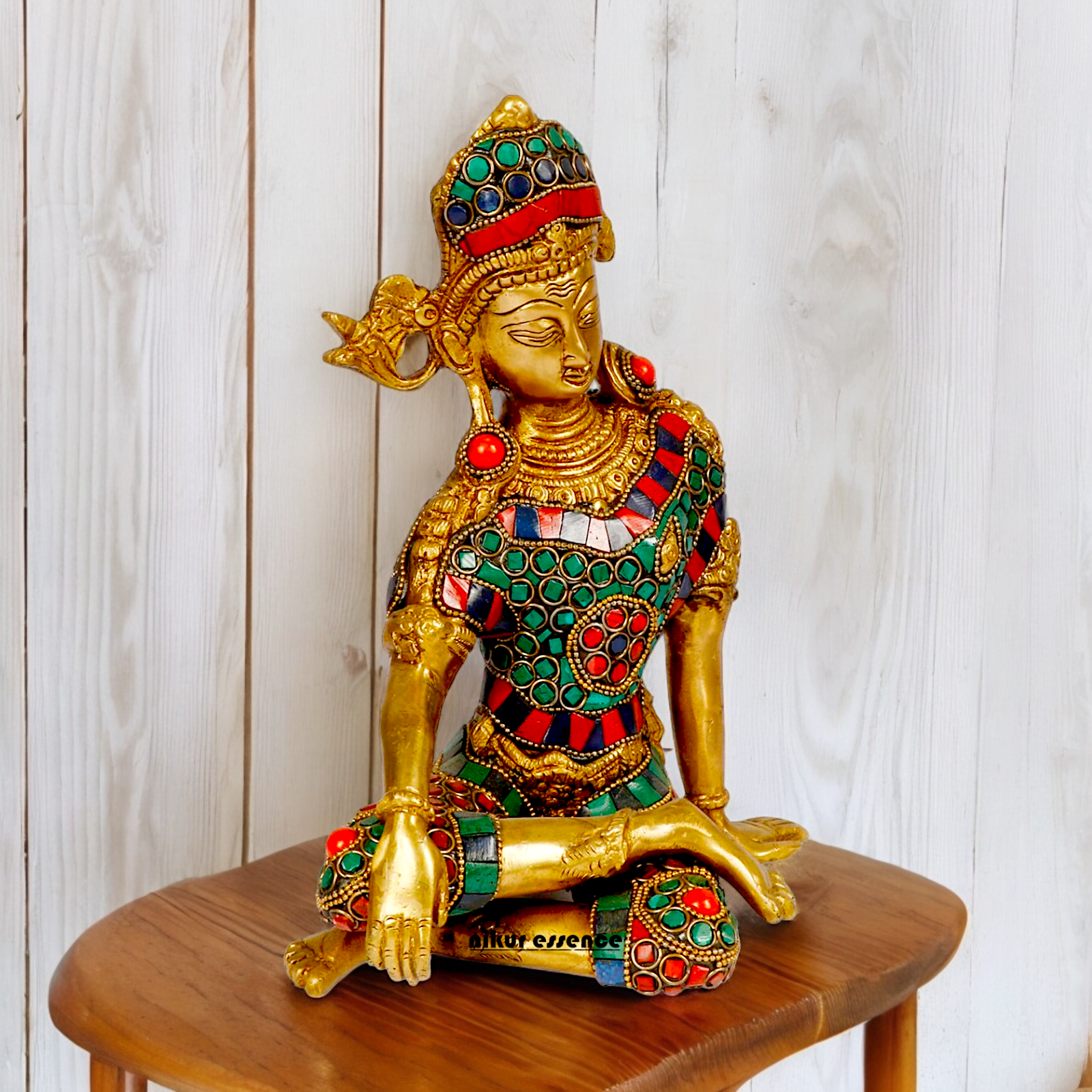 Lord Indra Dev Brass with Stone Work Idol - 9.5 inches Nikuressence