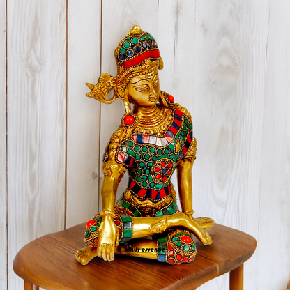 Lord Indra Dev Brass with Stone Work Idol - 9.5 inches Nikuressence