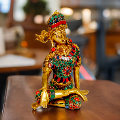 Lord Indra Dev Brass with Stone Work Idol - 9.5 inches Nikuressence