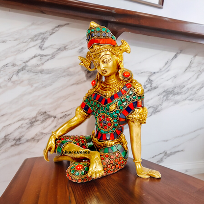 Lord Indra Dev Brass with Stone Work Idol - 9.5 inches Nikuressence