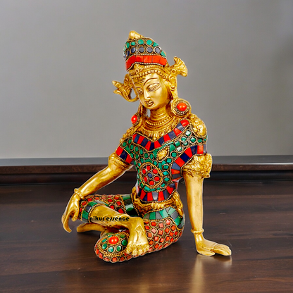 Lord Indra Dev Brass with Stone Work Idol - 9.5 inches Nikuressence