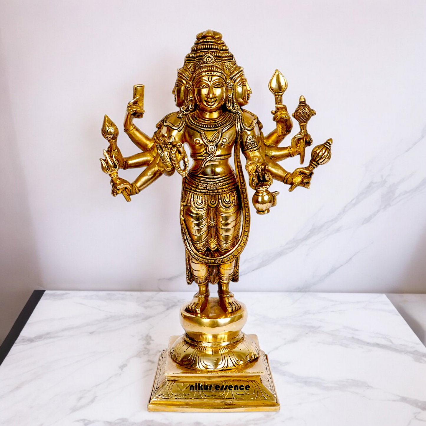 Lord Trimurti Brahma with four Face head Solid Brass idol - 15 inches Nikuressence
