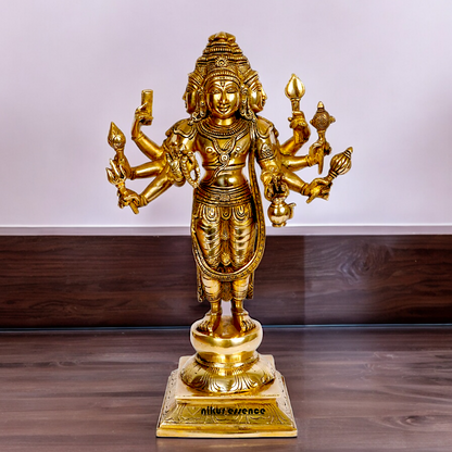Lord Trimurti Brahma with four Face head Solid Brass idol - 15 inches Nikuressence