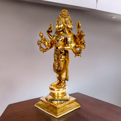 Lord Trimurti Brahma with four Face head Solid Brass idol - 15 inches Nikuressence