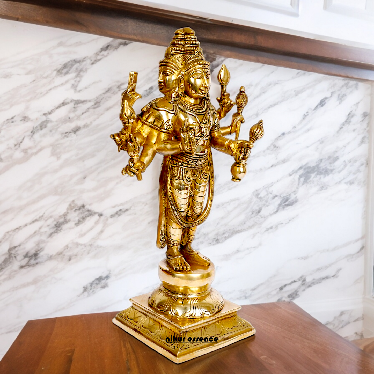 Lord Trimurti Brahma with four Face head Solid Brass idol - 15 inches Nikuressence