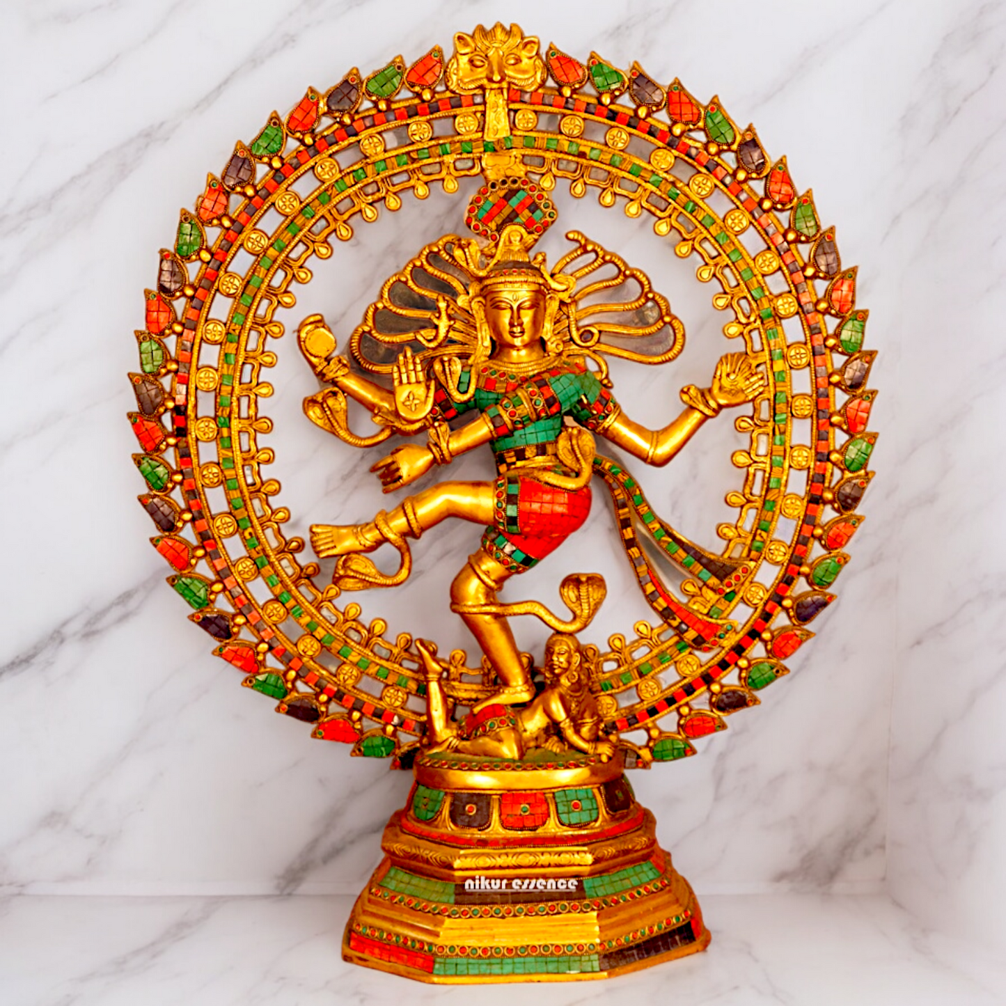 Big Nataraja Shiva idol brass with Stone Work - 31 inches Nikuressence