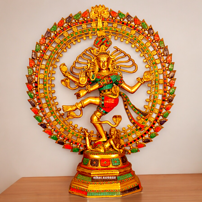 Big Nataraja Shiva idol brass with Stone Work - 31 inches Nikuressence