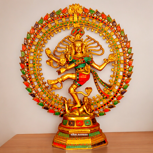 Big Nataraja Shiva idol brass with Stone Work - 31 inches Nikuressence