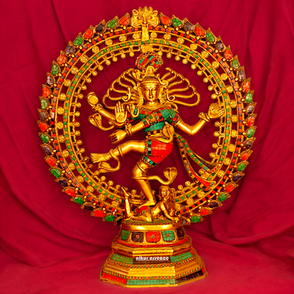 Big Nataraja Shiva idol brass with Stone Work - 31 inches Nikuressence