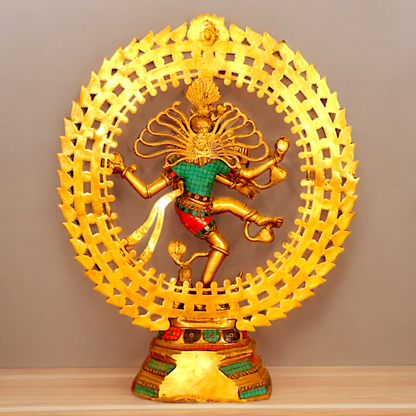 Big Nataraja Shiva idol brass with Stone Work - 31 inches Nikuressence