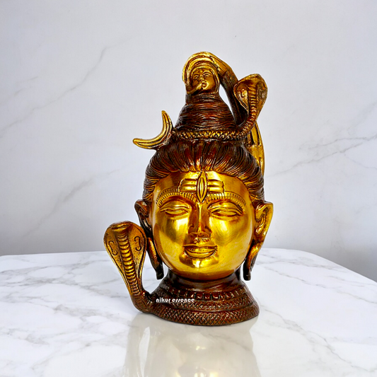 Lord Shiva Face Head Brass idol - 6.5 inches Nikuressence