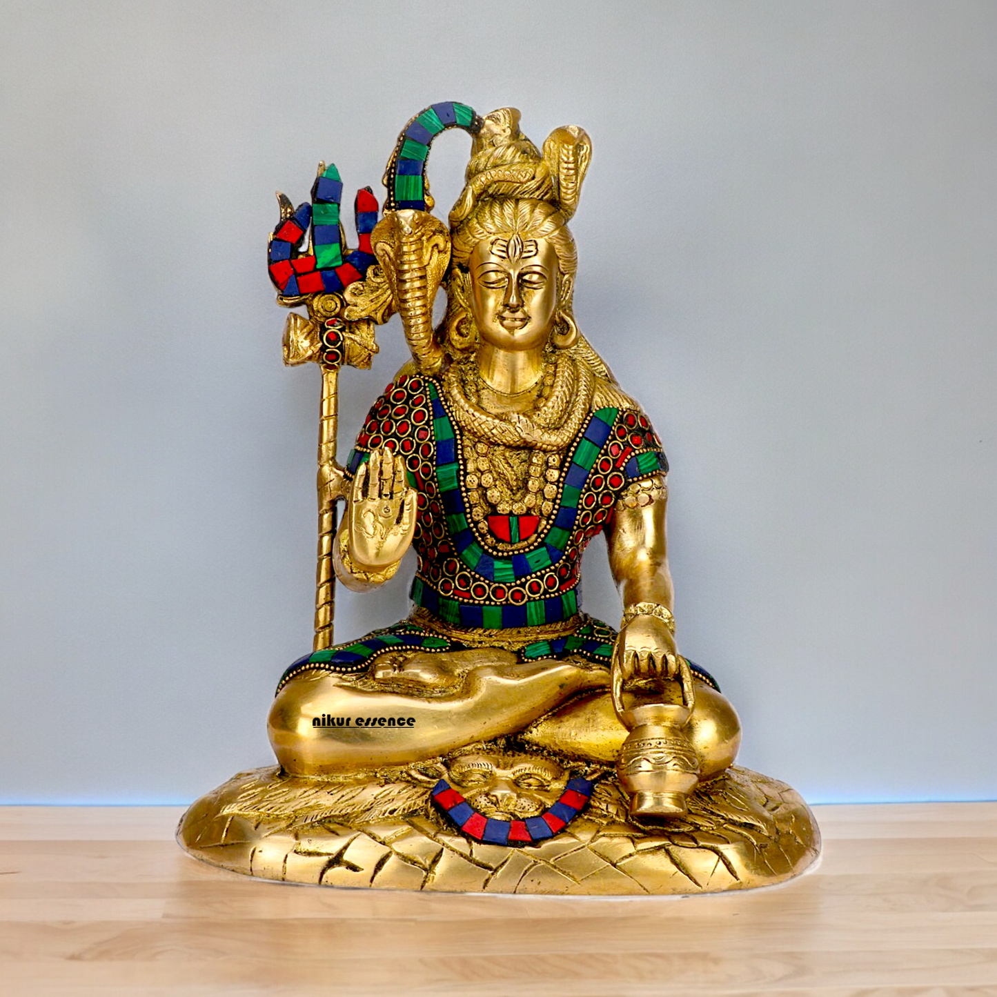 Lord Shankar Shiva sitting with Blessing Brass Stone work idol - 10 inches Nikuressence