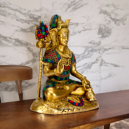 Lord Shankar Shiva sitting with Blessing Brass Stone work idol - 10 inches Nikuressence