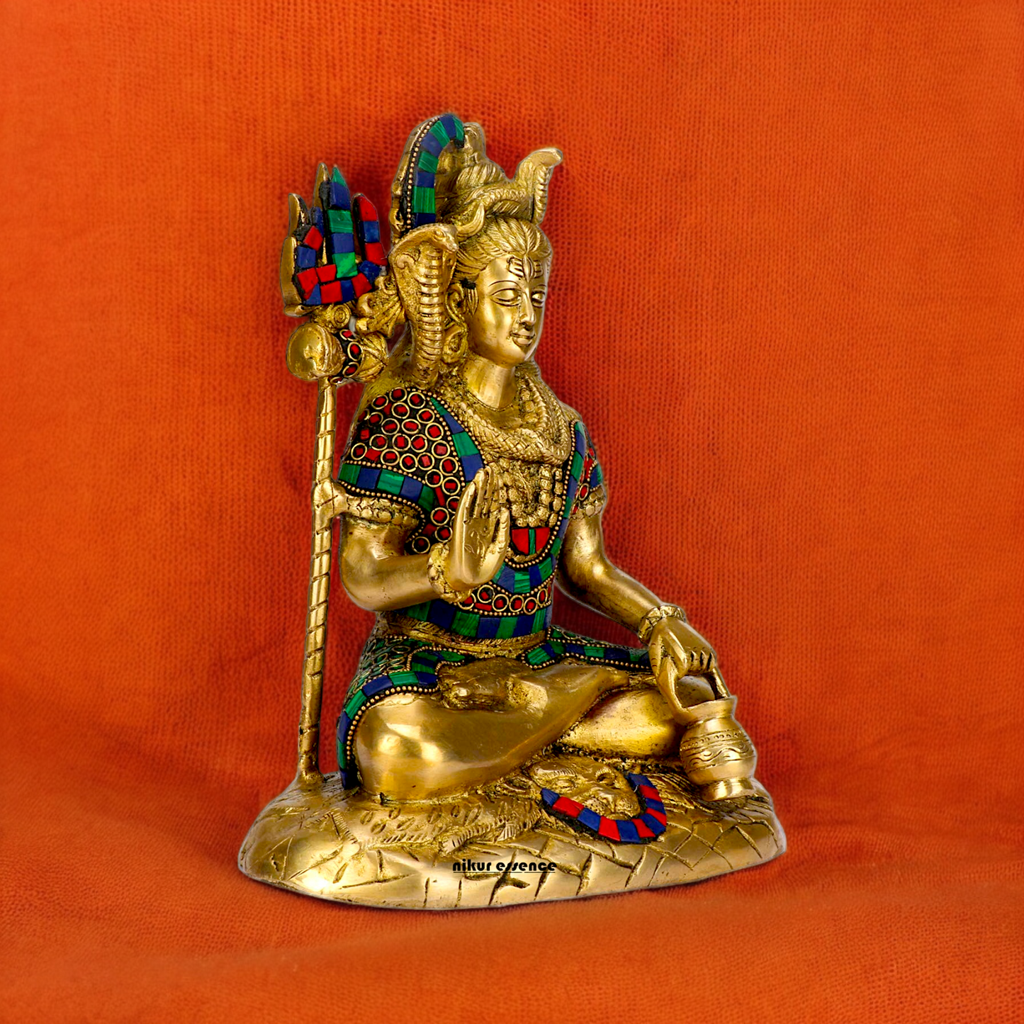 Lord Shankar Shiva sitting with Blessing Brass Stone work idol - 10 inches Nikuressence