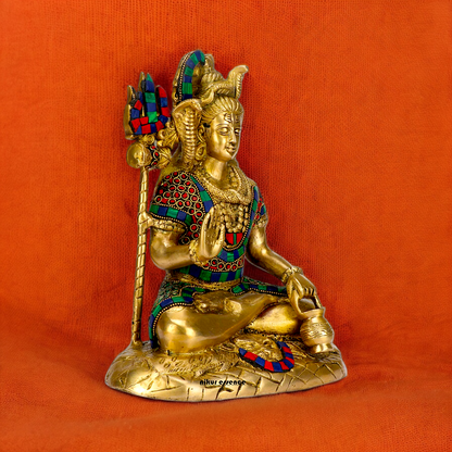 Lord Shankar Shiva sitting with Blessing Brass Stone work idol - 10 inches Nikuressence