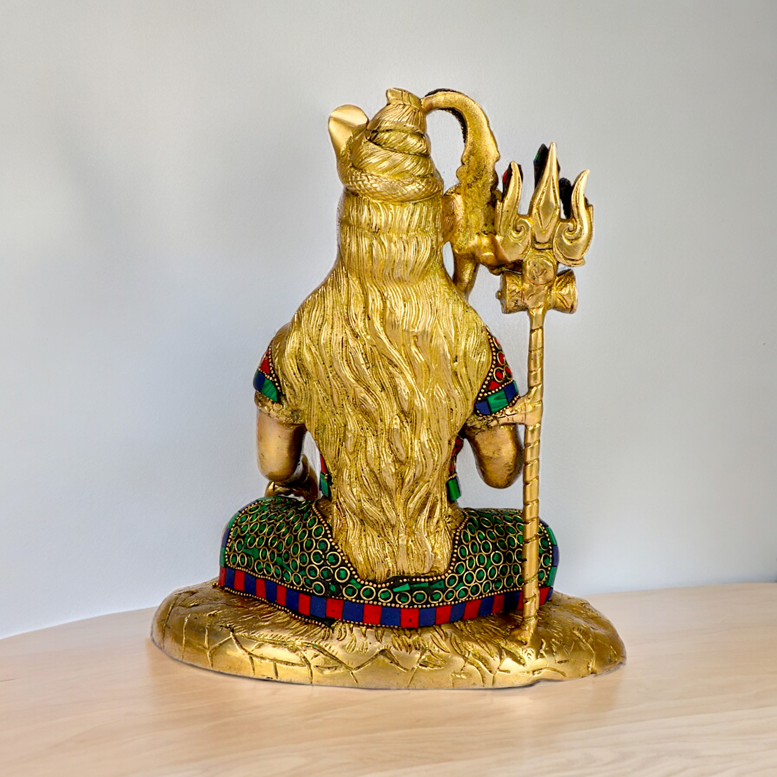 Lord Shankar Shiva sitting with Blessing Brass Stone work idol - 10 inches Nikuressence