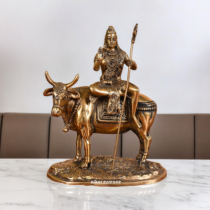 Shop Shiva Sitting on Nandi Solid Brass idol - 7.5 inch Nikuressence