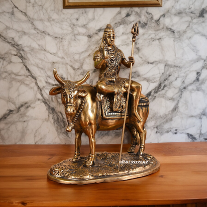 Shop Shiva Sitting on Nandi Solid Brass idol - 7.5 inch Nikuressence
