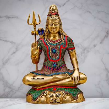 Lord Shiva Mahadev ji Brass with stone work idol - 21 inches Nikuressence