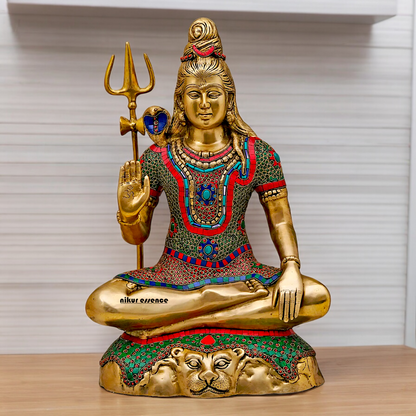 Lord Shiva Mahadev ji Brass with stone work idol - 21 inches Nikuressence