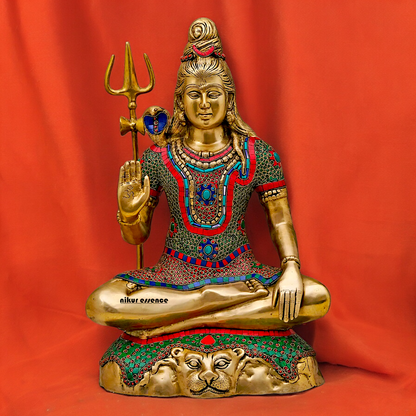 Lord Shiva Mahadev ji Brass with stone work idol - 21 inches Nikuressence