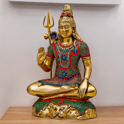 Lord Shiva Mahadev ji Brass with stone work idol - 21 inches Nikuressence