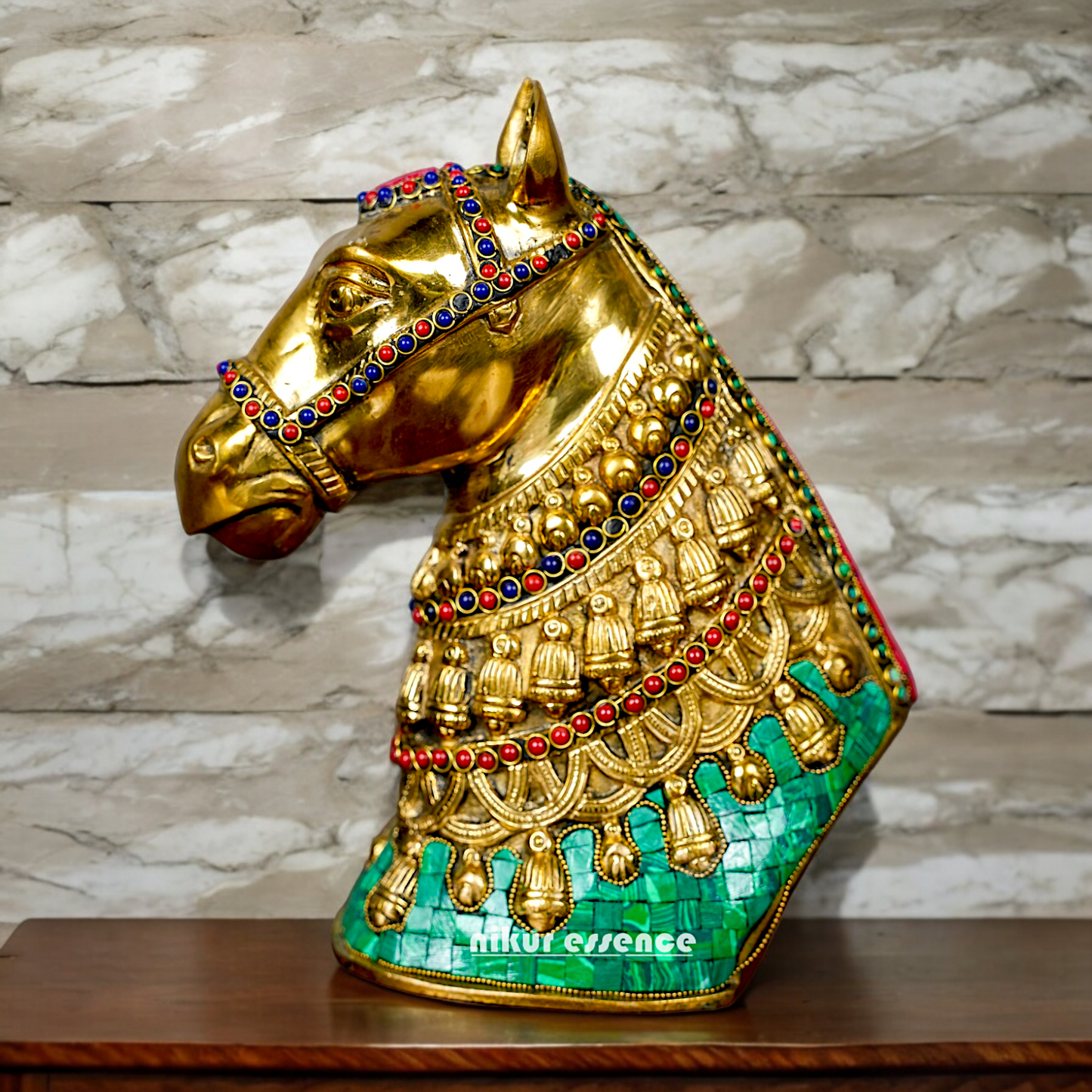 Large Horse Brass with stone work idol - 8.5 inches Nikuressence