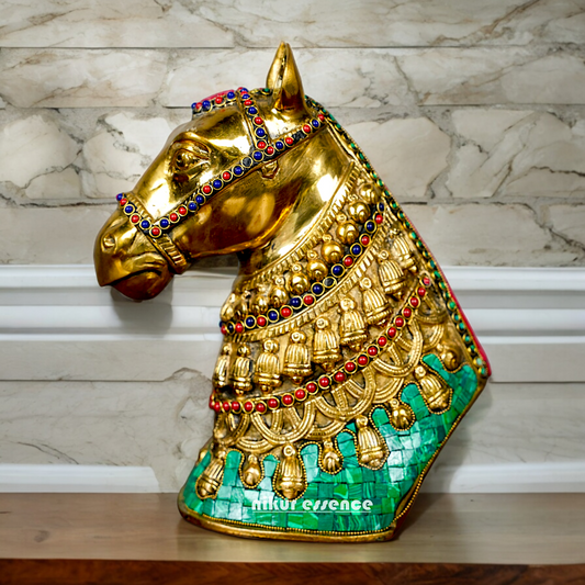 Large Horse Brass with stone work idol - 8.5 inches Nikuressence