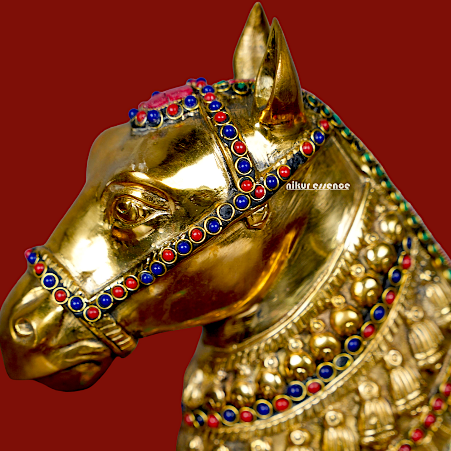 Large Horse Brass with stone work idol - 8.5 inches Nikuressence
