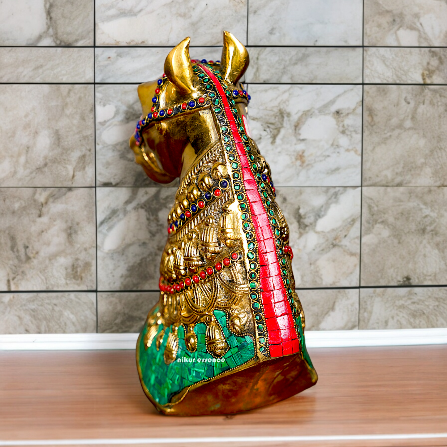 Large Horse Brass with stone work idol - 8.5 inches Nikuressence