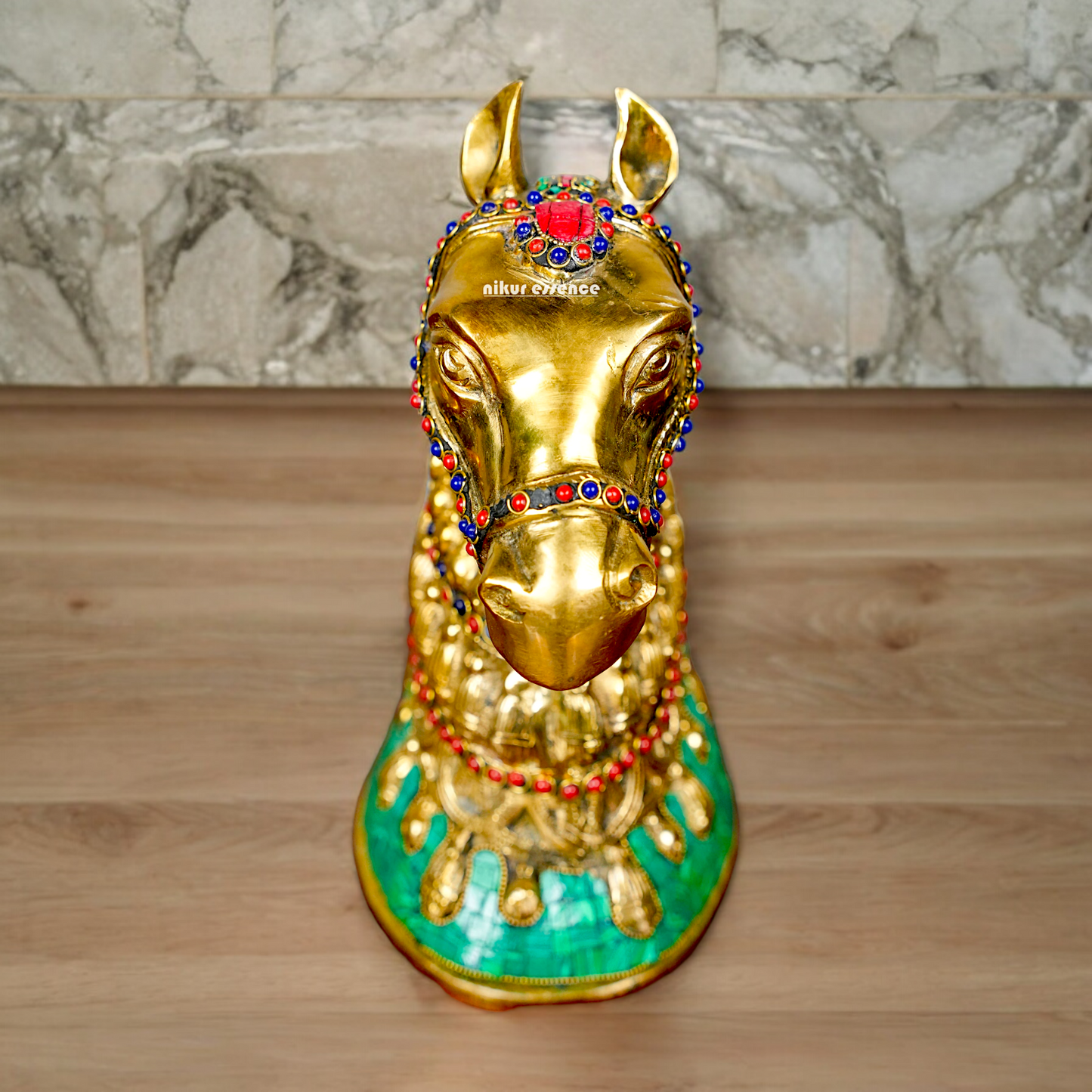 Large Horse Brass with stone work idol - 8.5 inches Nikuressence