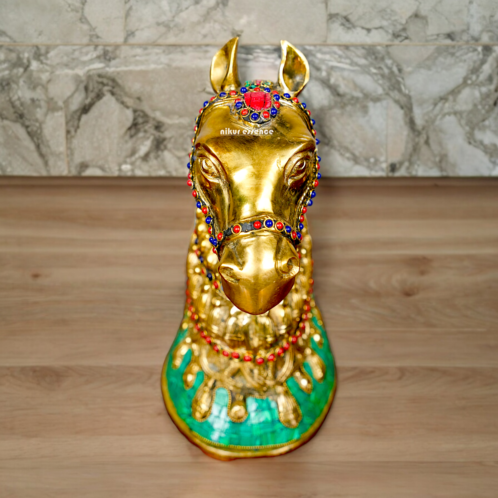 Large Horse Brass with stone work idol - 8.5 inches Nikuressence