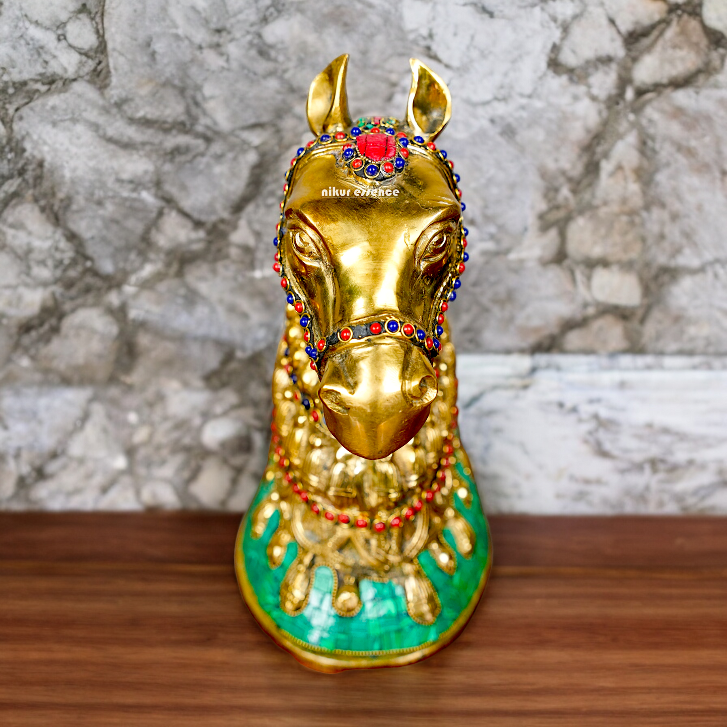 Large Horse Brass with stone work idol - 8.5 inches Nikuressence