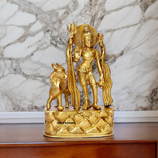 Lord Shiva Standing with Nandi Solid Brass Statue - 6.75 inches Nikuressence