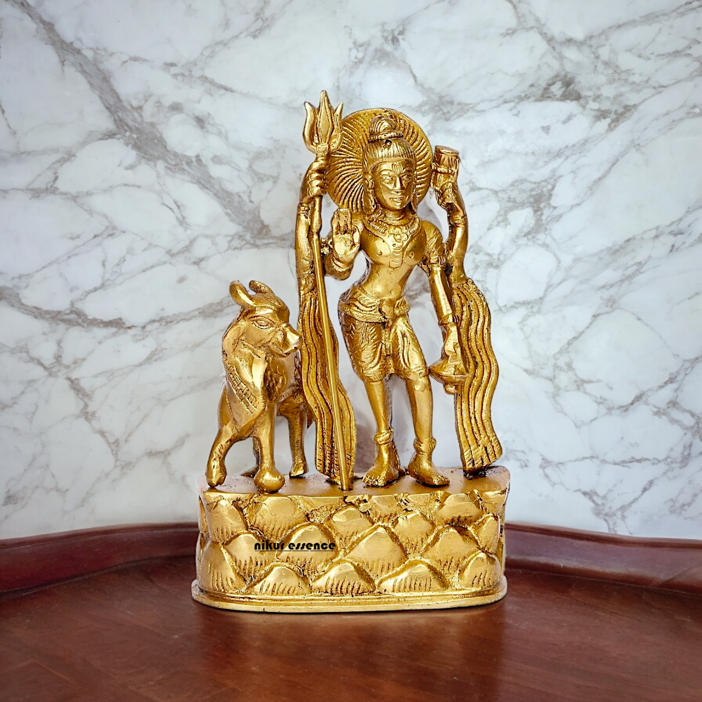 Lord Shiva Standing with Nandi Solid Brass Statue - 6.75 inches Nikuressence