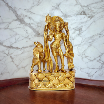 Lord Shiva Standing with Nandi Solid Brass Statue - 6.75 inches Nikuressence